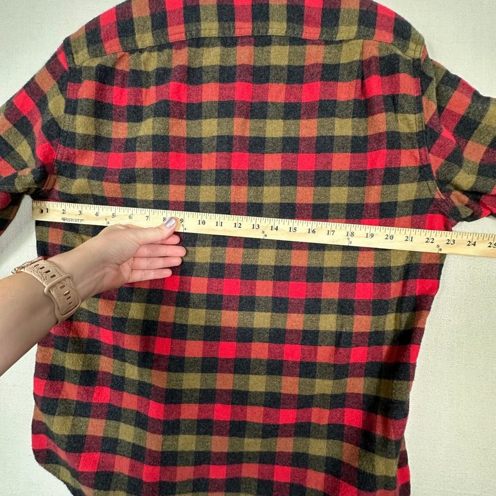 J. Crew Flannel Shirt Mens Large Red Plaid Excellent Cotton Wool Elbow Patches